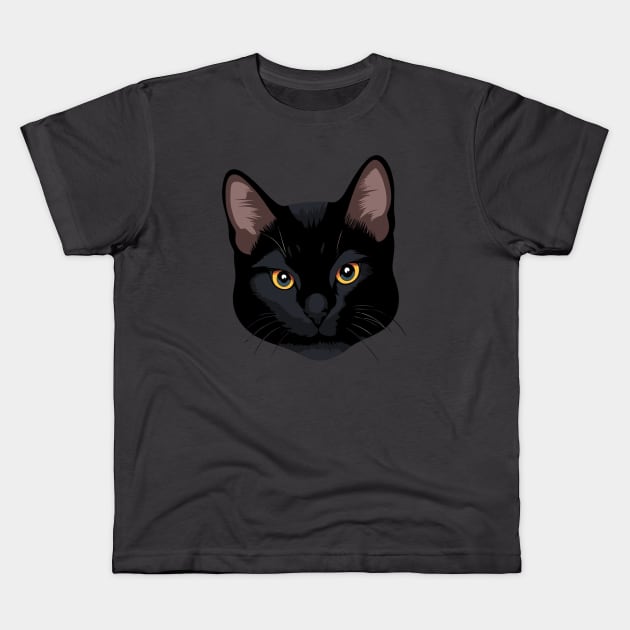 Cute Black Cat Kids T-Shirt by Pestach